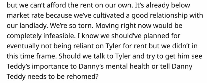 Now OP is stuck in a hard place, having to think about both of his kids' mental health