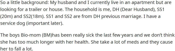 OP and her husband live in an apartment and are searching for a trailer or house.