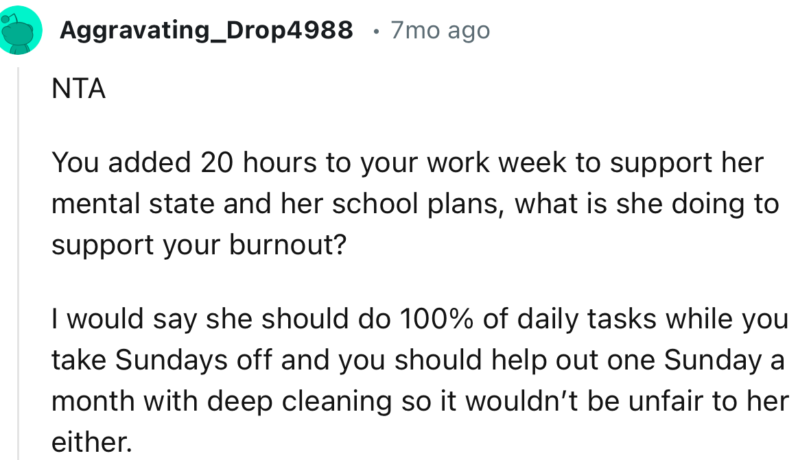 “You Added 20 Hours to Your Work Week to Support Her Mental State and Her School Plans, What Is She Doing to Support Your Burnout?”