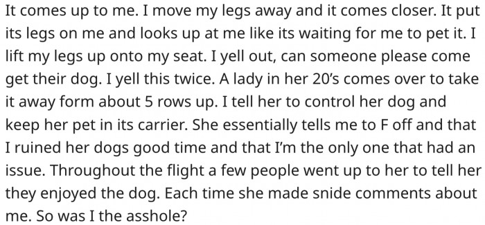 She swore at him for not petting her dog. Reddit responds.