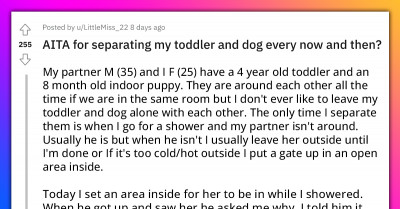 Husband Gets Angry After Noticing His Wife Frequently Separates Their Toddler And Dog To Ensure Her Safety