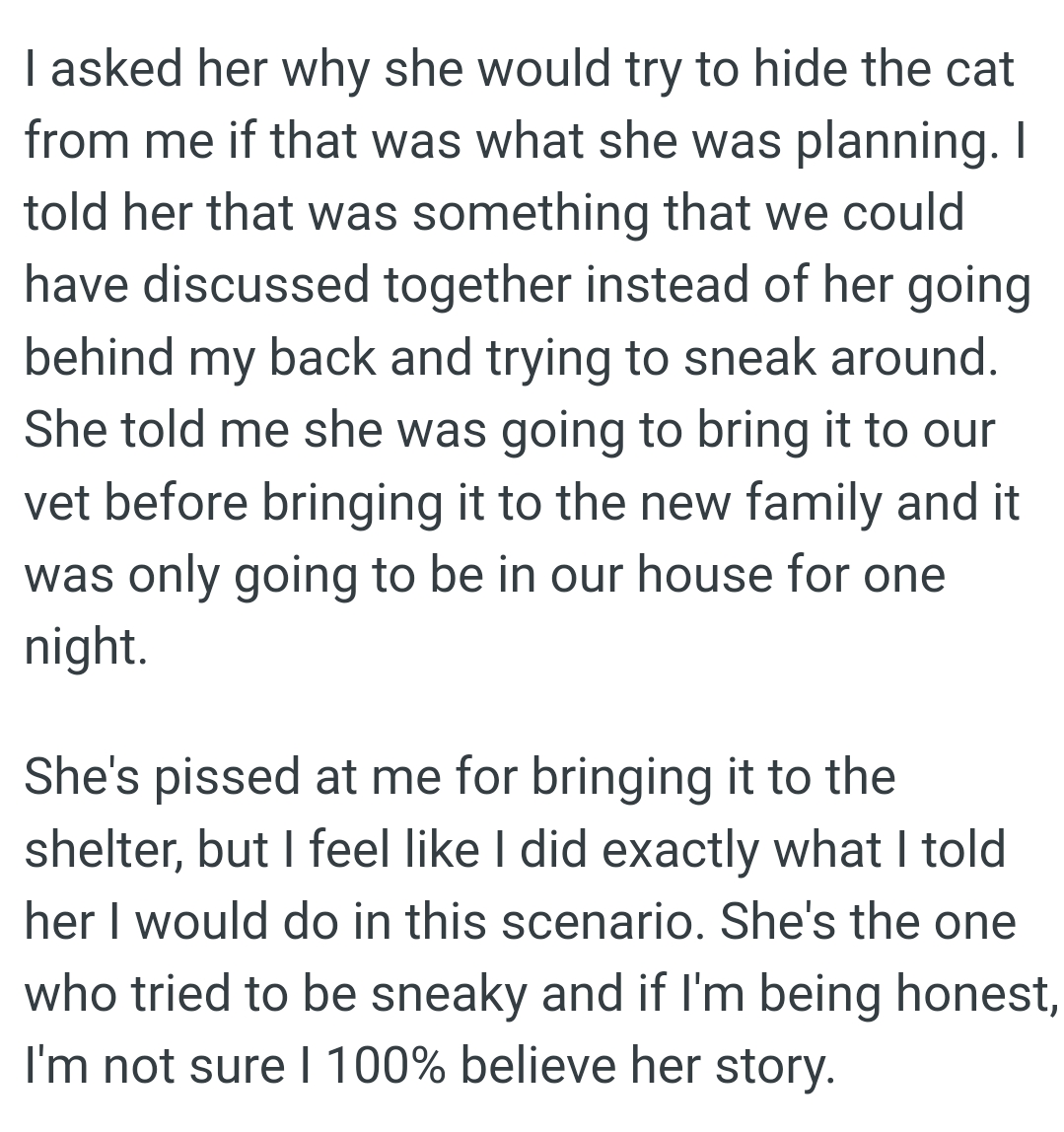 She told the OP she was going to bring it to their vet before bringing it to the new family