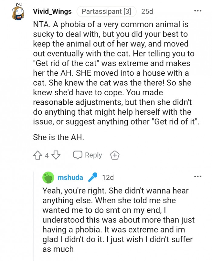 She moved into a house where a cat already resides.