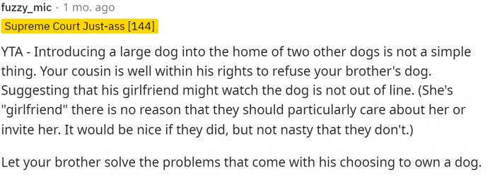 This comment stated that they are TA and that the girlfriend should be allowed to come to Christmas too.