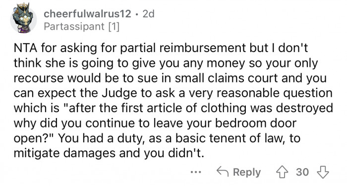 OP could sue her in small claims court if she refuses to comply.