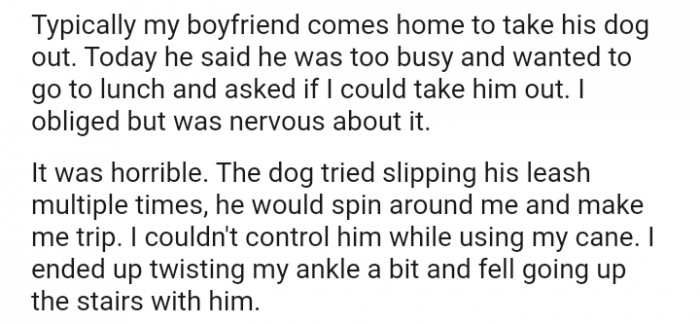 I couldn't control him while using my cane