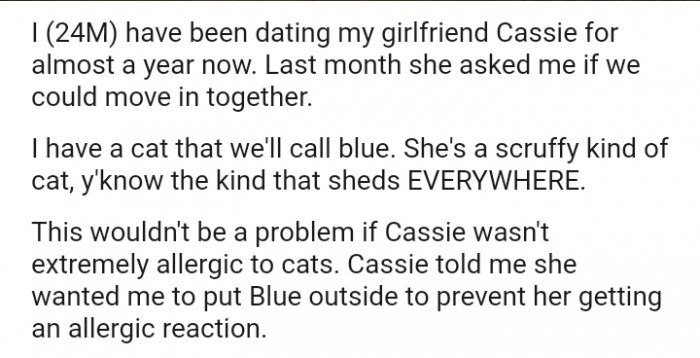 Cassie told the OP she wanted the cat to be put outside