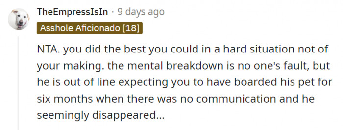 12. Carl is completely out of line expecting OP to still be waiting for him after those six months