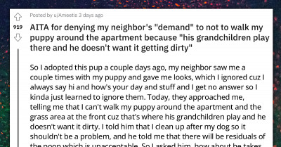 Redditor Denies His Neighbor’s Demand To Not Walk The Dog Around The Apartment Because His Grandchildren Play There