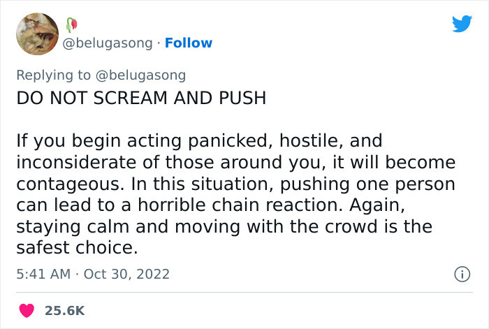 Do not scream and push. Do not panic.