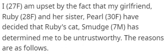 This might be the first time I've seen a cat ruin a relationship, a pretty long one as well.