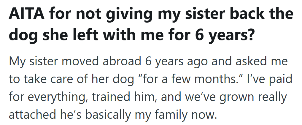 A simple favor turned permanent—and now his sister wants back the pet he’s raised as family.