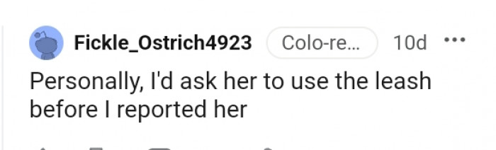 This Redditor would tell the woman to make use of a leash
