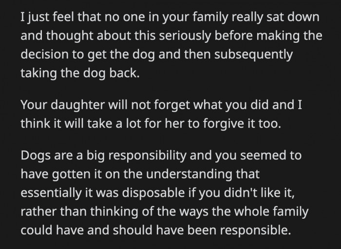 It Appears That No One in Their Family Really Discussed What Goes Into Taking Care of a Dog or Even What They Should Be Doing Collectively Once the Dog Was at Home