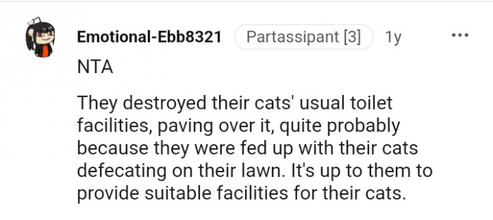 They were fed up with their cats defecating on their lawn
