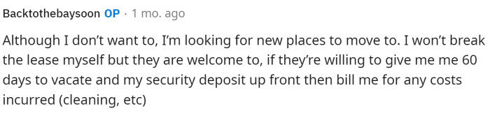 OP responds to this message and provides more information about the living situation and what they are planning or willing to do.