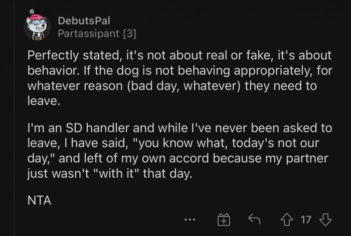 The dog's behavior suggested he was not a real service animal.