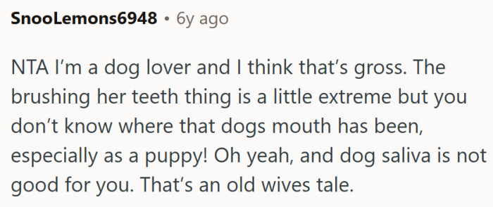 "Dog saliva is not good for you"