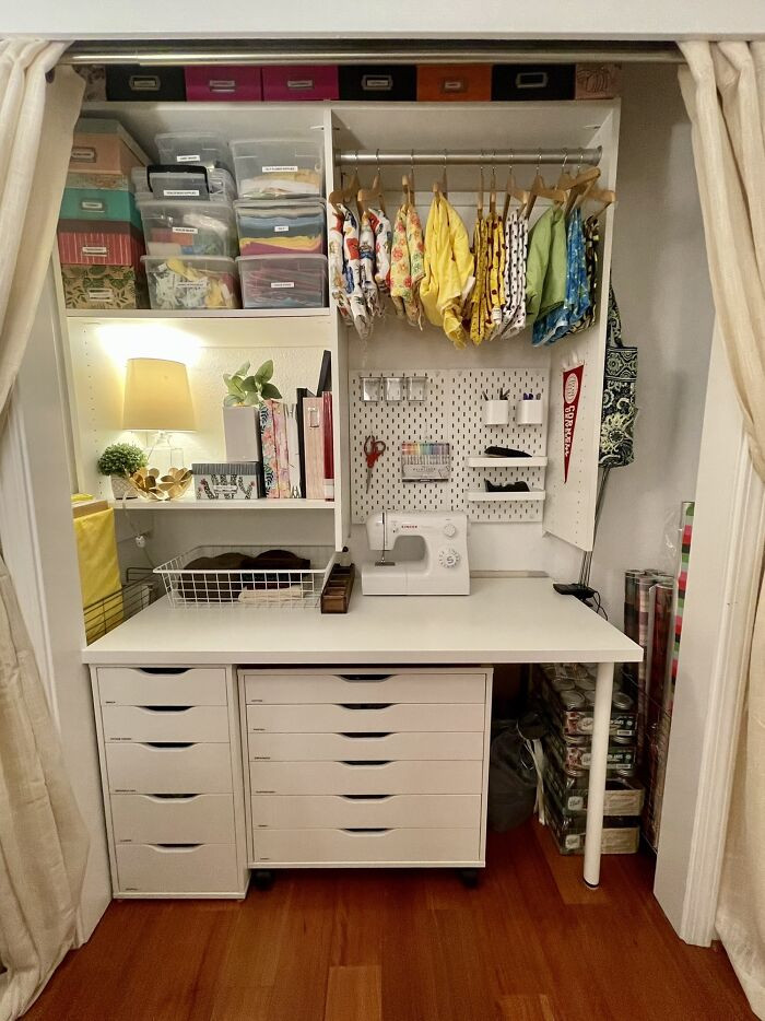 23. Custom made crafting nook in the guest bedroom closet