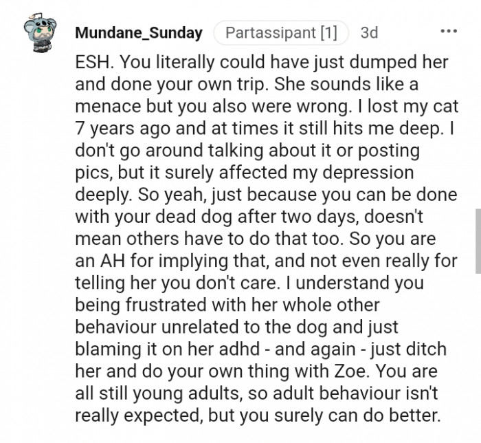 This Redditor understands the OP's frustration with her overall behavior