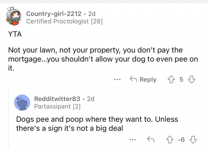 It's not her property, and she's not allowed to let her dogs pee on it.