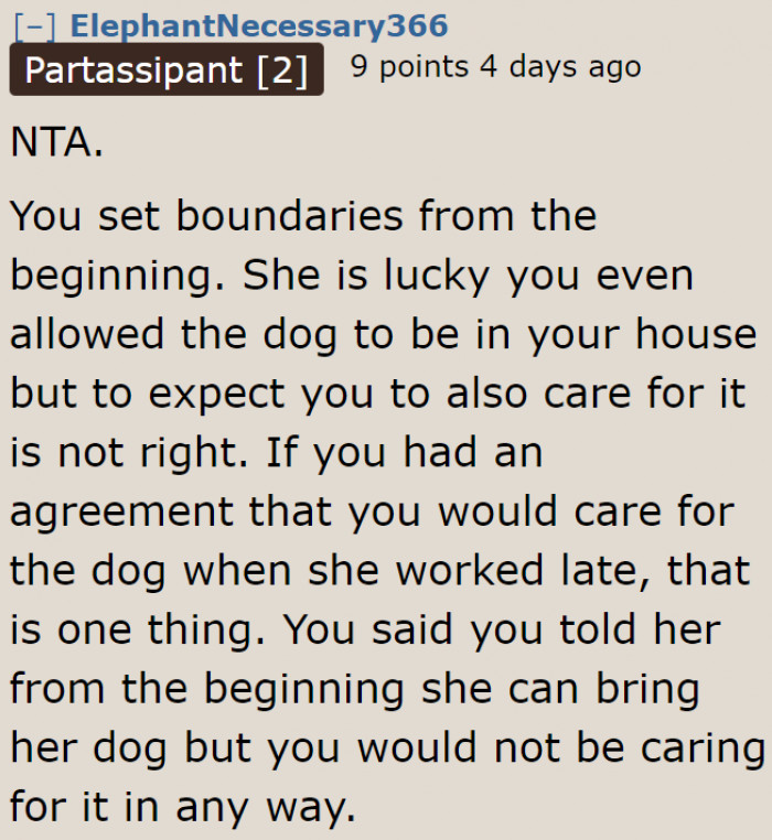 The OP already did the roommate a favor by allowing her to keep a dog.