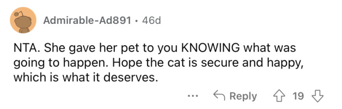 "Hope the cat is secure and happy."