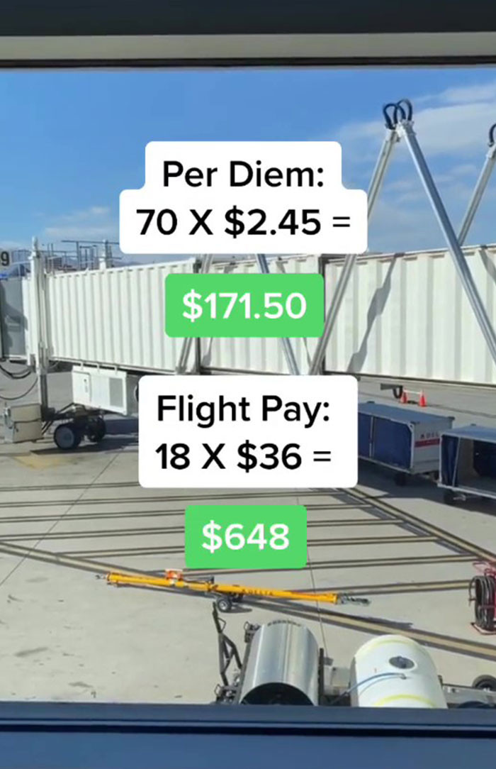 “So here’s some math for you. If I have a trip that’s gone for 70 hours, but only flies for 18 hours. This is how much per diem I’ll make. This is how much flight pay I’ll make. This is the total for three days.”