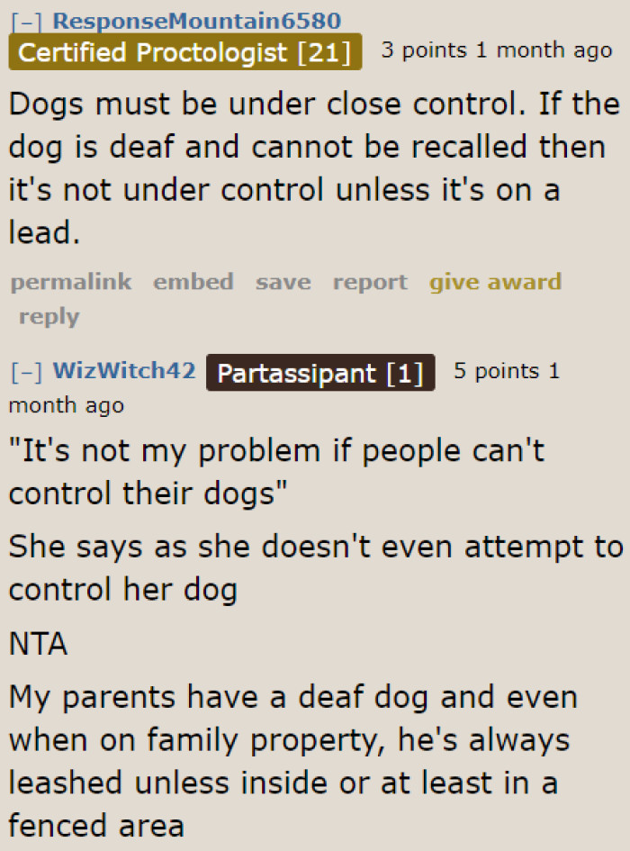 Does she even listen to herself? She's the one who can't control her dog.