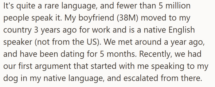 The couple’s relationship had been smooth until a casual moment with her dog exposed a deeper divide about culture and communication.
