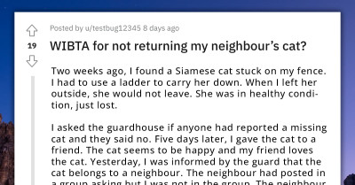 Redditor Doesn't Want To Give The Cat He Found To Its Rightful Owner Because He Is Stealing His Plants