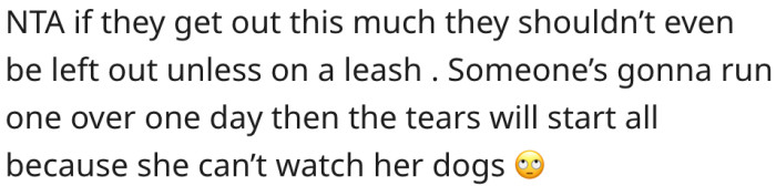 12. A car may run over the dogs one day if nothing is done.