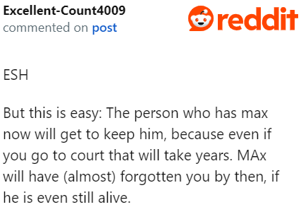 This user believes that the ex should keep the dog since it's currently under his care.