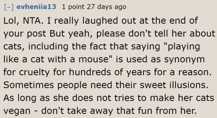 Redditors are discouraging the OP from telling their mom facts about cats.