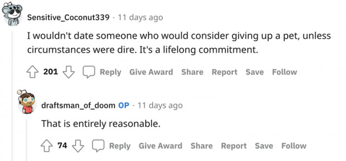 Dating someone who's willing to give up a pet