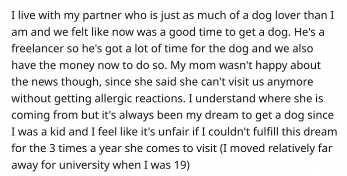 My mom wasn't happy about the news