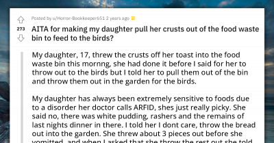 Mom Forces Sick Daughter To Remove Crusts From The Food Waste Bin To Feed Birds