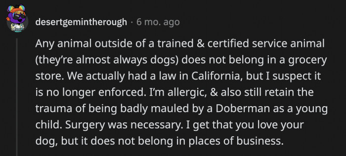 A person who was previously traumatized by an incident with a large dog shares OP's sentiments