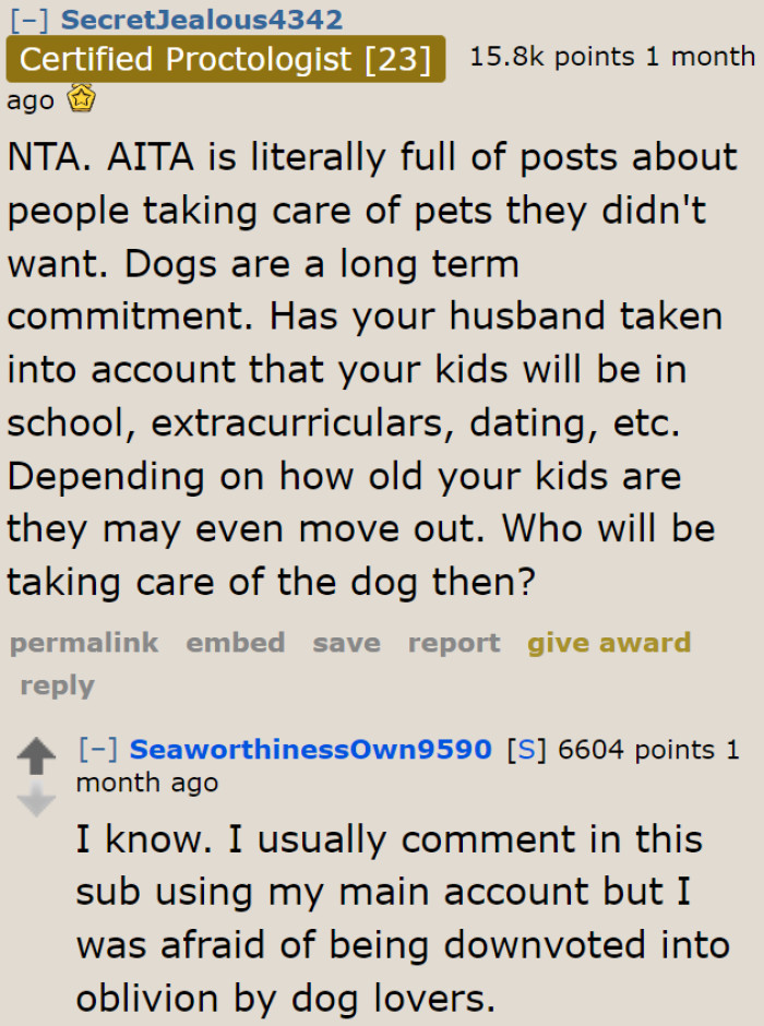 Looks like the husband didn't consider a thing that this Redditor pointed out.