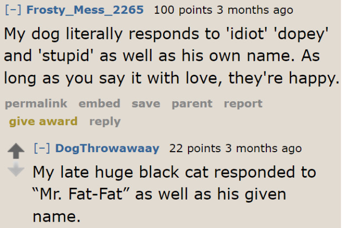 Pets responding to their silly nicknames.