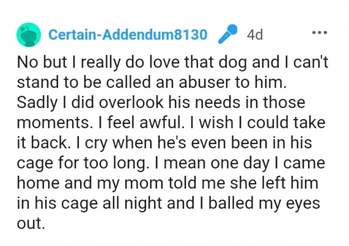 The OP also added that she really loves her dog