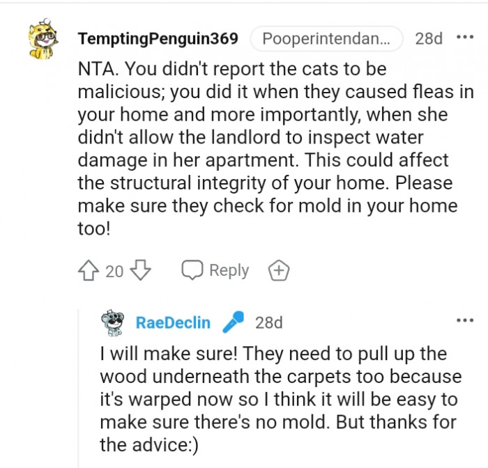 You didn't report the cats to be malicious