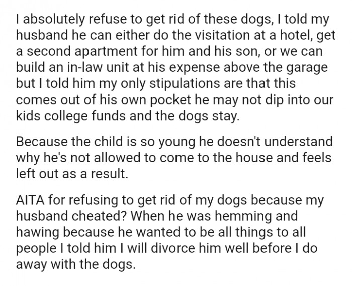 The child seems to be allergic to dogs, but OP is not willing to let her babies go for any reason