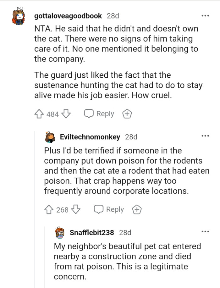 No one mentioned the cat belonging to the company