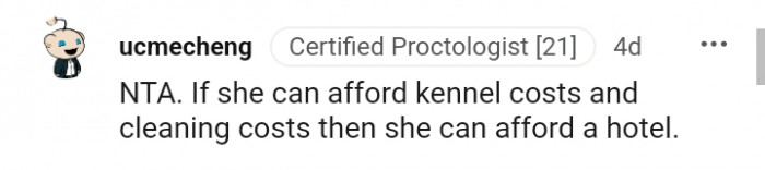 She can afford a hotel