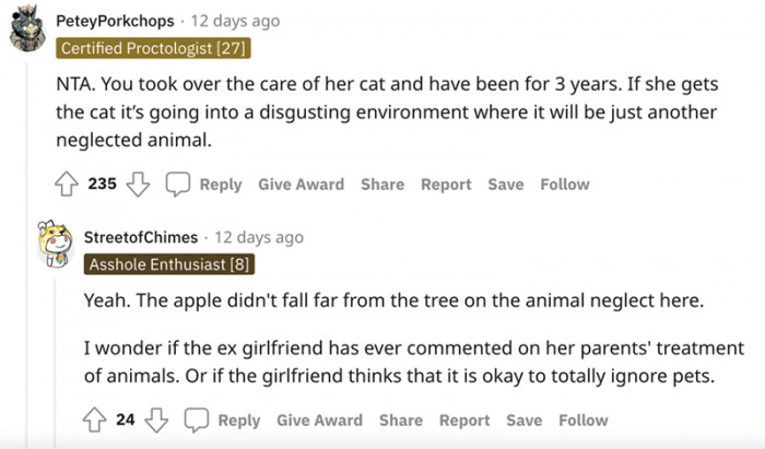 Does the girlfriend think that it's totally okay to ignore pets?