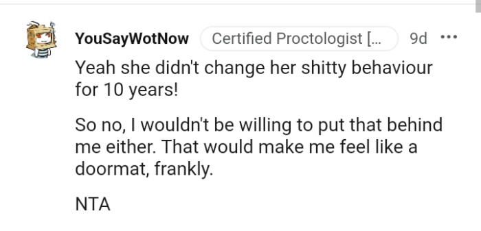 This Redditor would not be putting that behind them either.