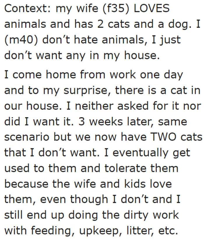 The OP Mentions That His Wife Never Told Him That She's Getting Pets.