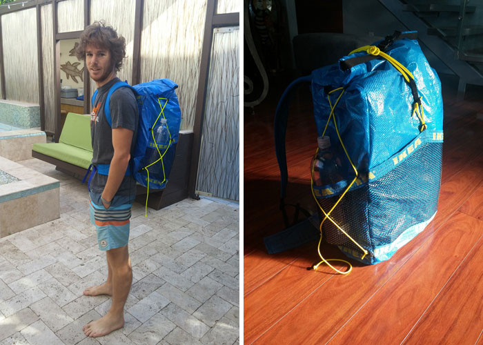 20. Amazing Ikea camping backpack made entirely out of Frakta bags