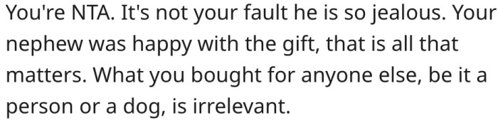 16. What she buys for others isn't her brother-in-law's concern.